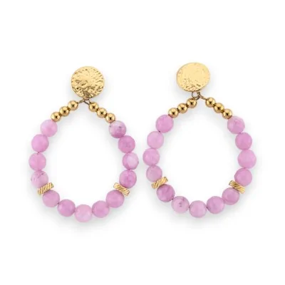 Gold-plated steel hoop earrings with Amethyst pearls