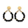 Boucles d'Oreilles Créoles Agate Noire & Acier Doré | Mode Tendance
