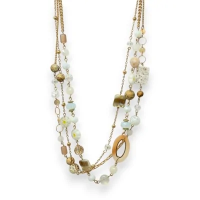 Conjunto de colar dourado fantasiado multi-camadas com pérolas variadas