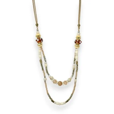 Collar de fantasía con cordón de múltiples hileras y perlas en tonos beige