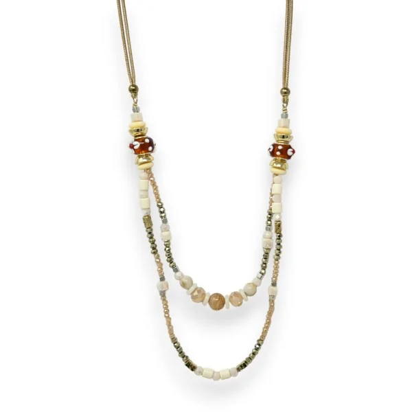 Collar de fantasía con cordón de múltiples hileras y perlas en tonos beige