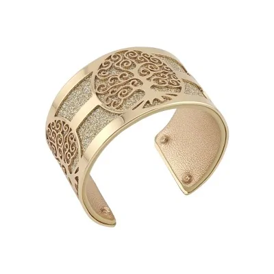 Brazalete ancho árbol de la vida y cuero sintético brillante, oro rosa