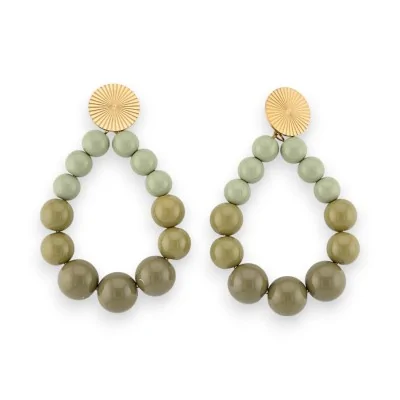 Pendientes de aro con perlas brillantes en tonos caqui