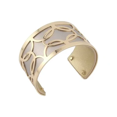 Wide cuff bracelet with gold finish faux leather 2 sides