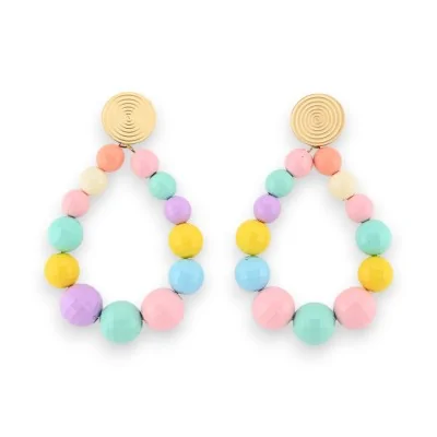 Orecchini a cerchio con perle sfaccettate multicolori pastello lucide