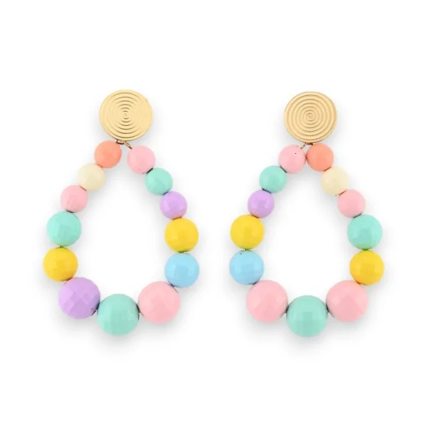Brincos argola com pérolas facetadas multicoloridas pastel brilhantes