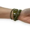 Pulsera Doble Vuelta Verde Caqui con Pedrería | Joya de Moda Tendencia para Mujer