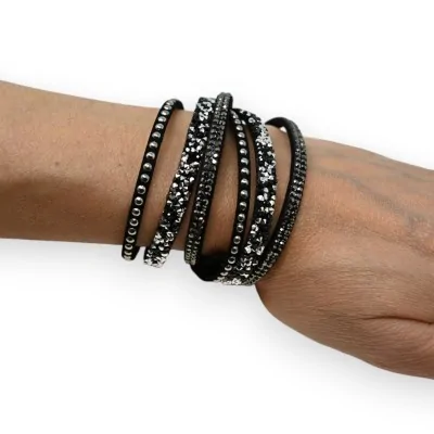 Schwarzes Doppel-Armband mit Strass