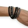 Pulseira dupla preta com strass branco