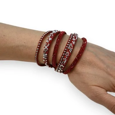 Pulsera doble roja con strass