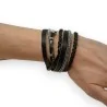 Pulsera de cuero doble negro trenzado y strass