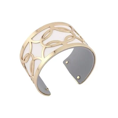 Bracciale largo a machete con finiture dorate in similpelle bianca e grigia