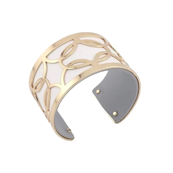 Wide machete bracelet with gold-tone finishes, faux leather in white and gray