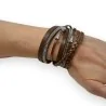 Pulsera de cuero doble marrón trenzada y con estrás