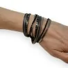 Bracelet Double Tour Cuir Noir & Perles | Accessoire Mode Élégant