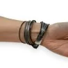Pulseira Dupla Volta em Couro Cinza e Preto com Strass | Moda Tendência