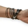 Bracelet Double Tour en Cuir Véritable Gris et Noir | Mode Tendance