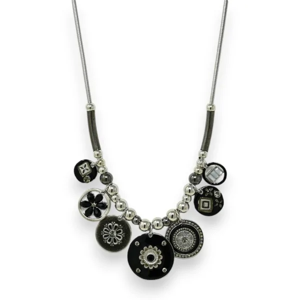 Silver-plated costume necklace with black charms