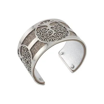 Bracciale polsiera largo con finiture argentate in similpelle argento glitterata e argento