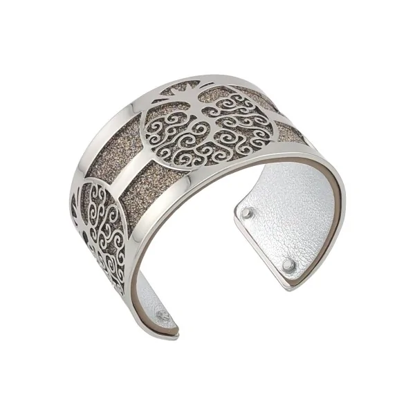 Brazalete ancho con acabados plateados en cuero sintético plateado con brillo y plata