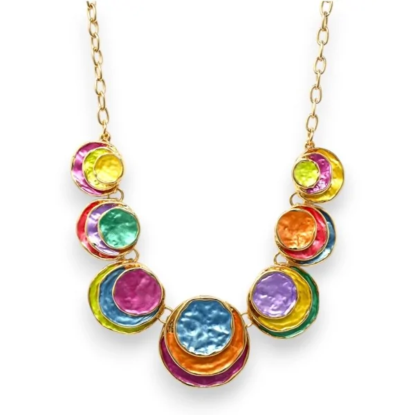Multicolored round relief necklace set