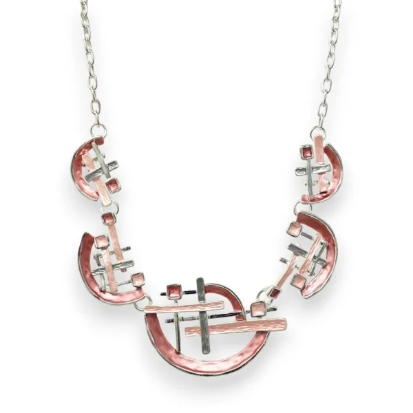 Set collana argentata con forma geometrica rosa