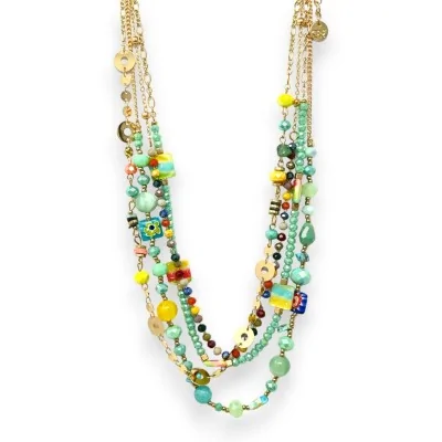 Gold-plated multi-strand costume jewelry necklace set with turquoise
