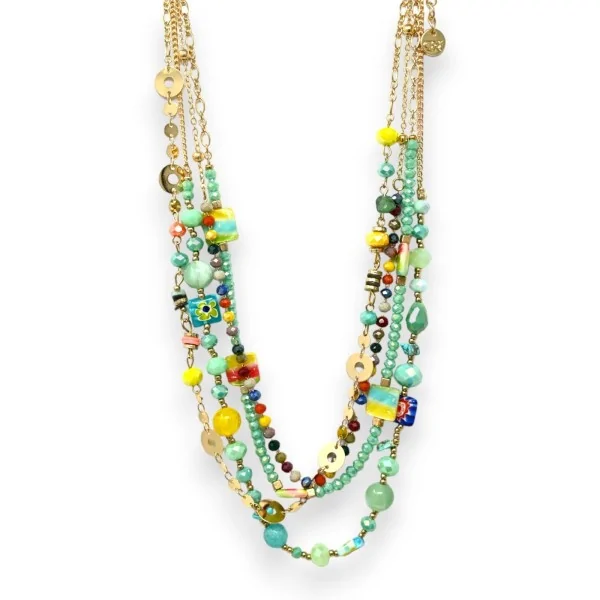 Gold-plated multi-strand costume jewelry necklace set with turquoise