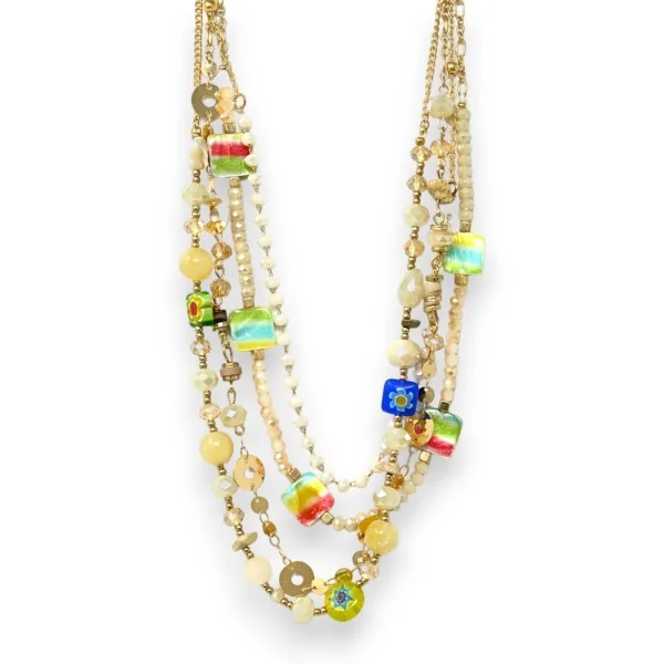 Gold-plated multi-strand statement necklace in beige