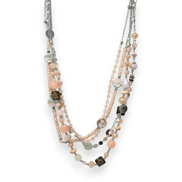 Multi-strand silver-plated fashion necklace set in pink