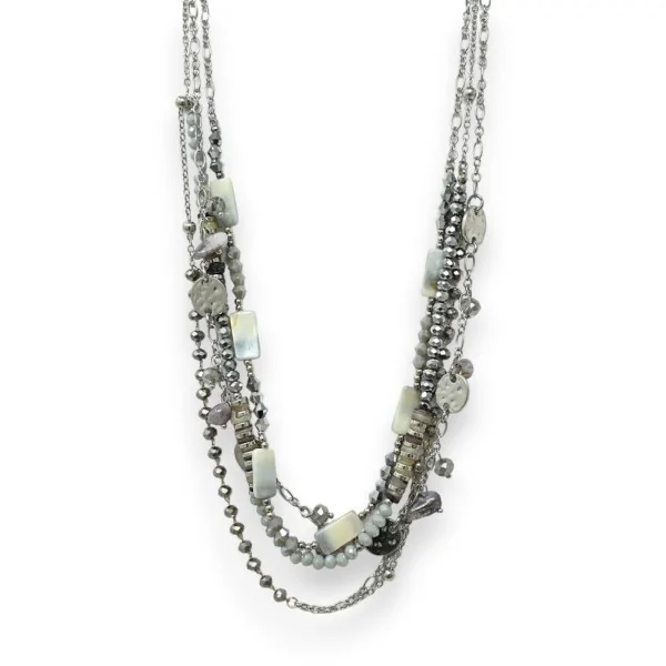 Silver-plated multi-strand fashion necklace set in shades of grey