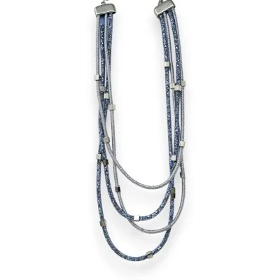 Collar de fantasía azul de múltiples filas con tubos y cristales