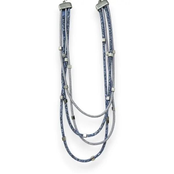 Blue multi-strand costume necklace with crystal tubes