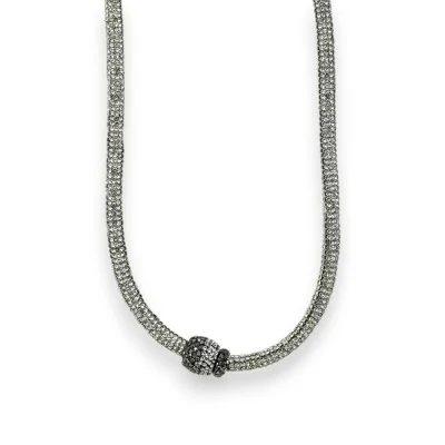 Silberne Choker-Halskette mit magnetischer Strassperle