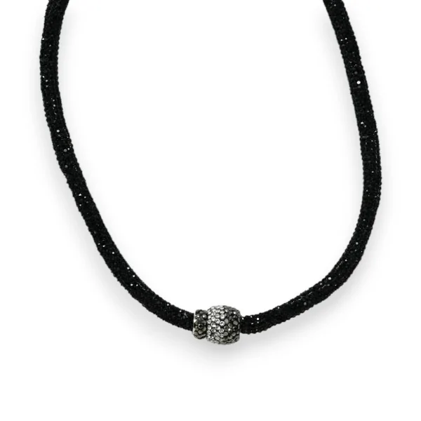 Collana girocollo nera con sfera di strass magnetica