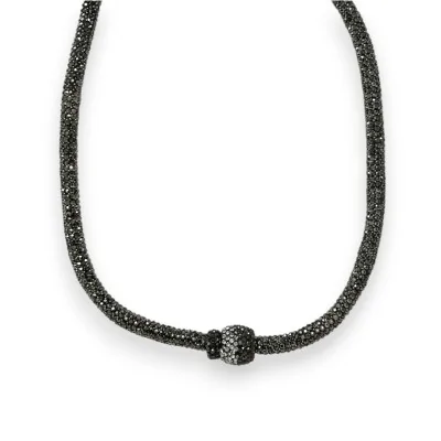 Collar gargantilla gris con bola de estrás magnética