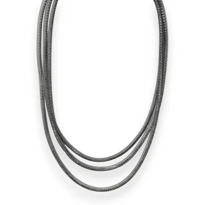 Collana fantasia grigio scuro con tubo e cristalli bianchi