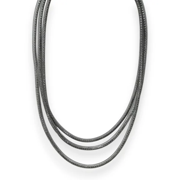 Collar de fantasía gris oscuro con tubo de cristales blancos