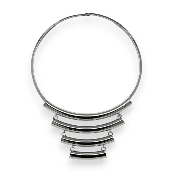 Collar fantasía gargantilla plateado tubo