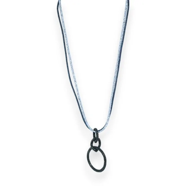 Collana fantasia lunga con cerchi intrecciati blu navy