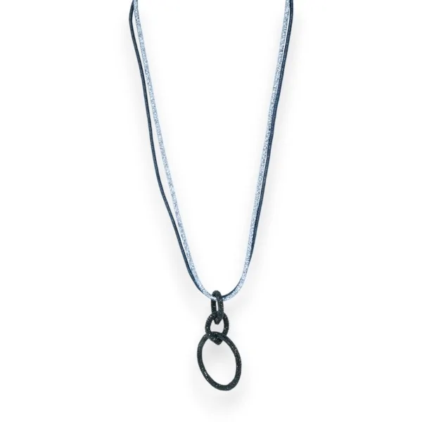 Long fancy necklace with interlaced circles in navy blue