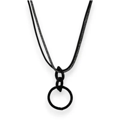 Colar longo de fantasia com círculos entrelaçados pretos