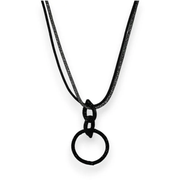 Collar largo de fantasía con círculos entrelazados negros