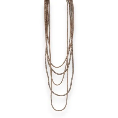 Long multi-strand rose gold-plated costume necklace