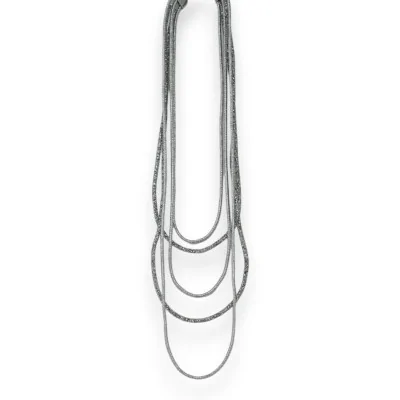 Multi-strand long silver costume necklace