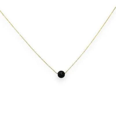 Collana in acciaio dorato con piccola sfera di strass neri