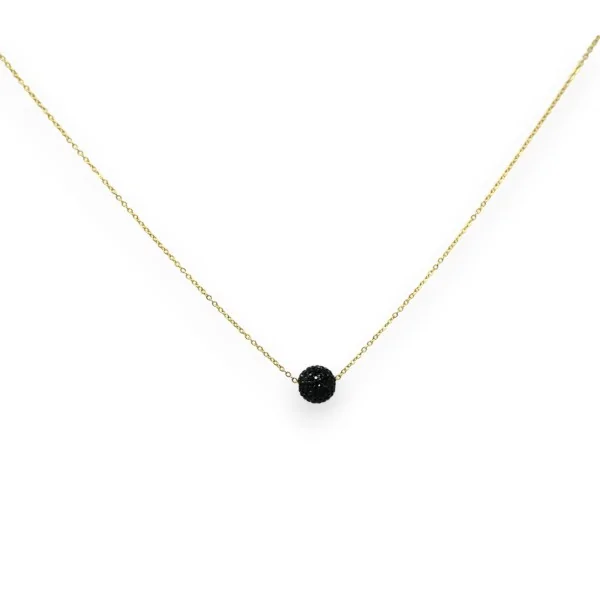 Collar de acero dorado con pequeña bola de estrás negro