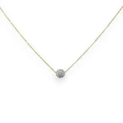 Collar de acero dorado con pequeña bola de estrás blanco