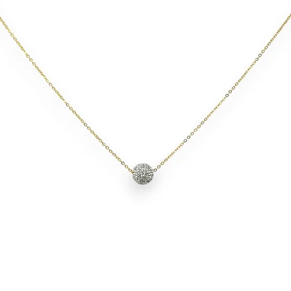 Collar de acero dorado con pequeña bola de estrás blanco