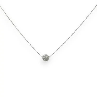 Silver steel necklace with small white rhinestone bead